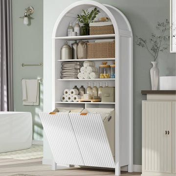 Arched Double Tilt Out Laundry Hamper Cabinet with 2 Storage Baskets