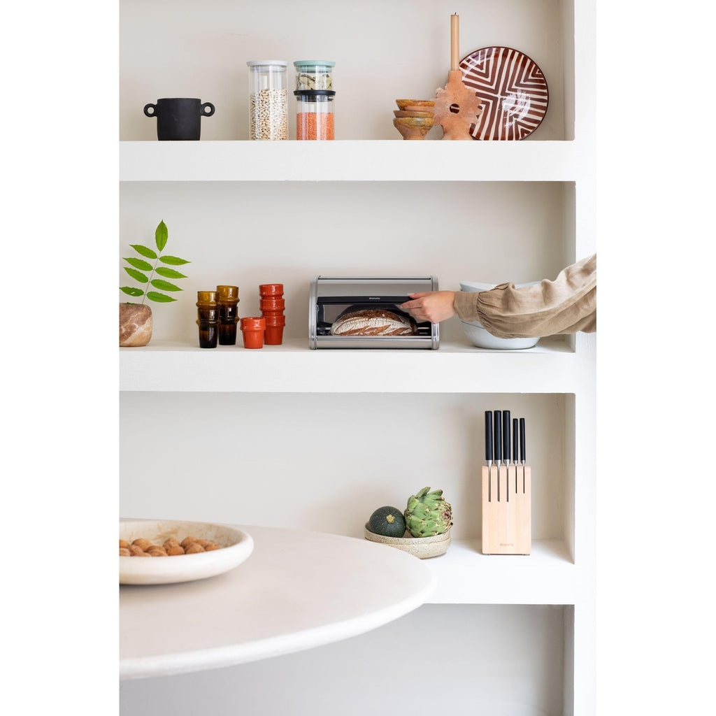 Roll Top | Medium | Matt Steel | Large Metal Front Opening Bread Store Countertop | Partly Flat Top for Extra
