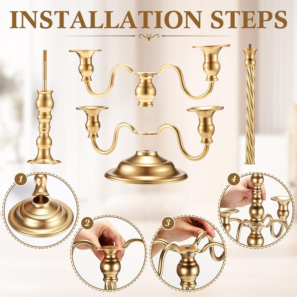 6 Pack Wedding Gold Candelabra Table Centerpieces 21 Inch Tall Candelabra Metal Candle Holder 5 Arm Taper Candlestick