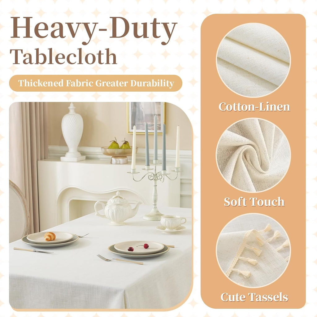 Textured Table cloth for 6 foot Rectangle table, Heavy Duty Farmhouse Tablecloth Solid Cotton Linen 
