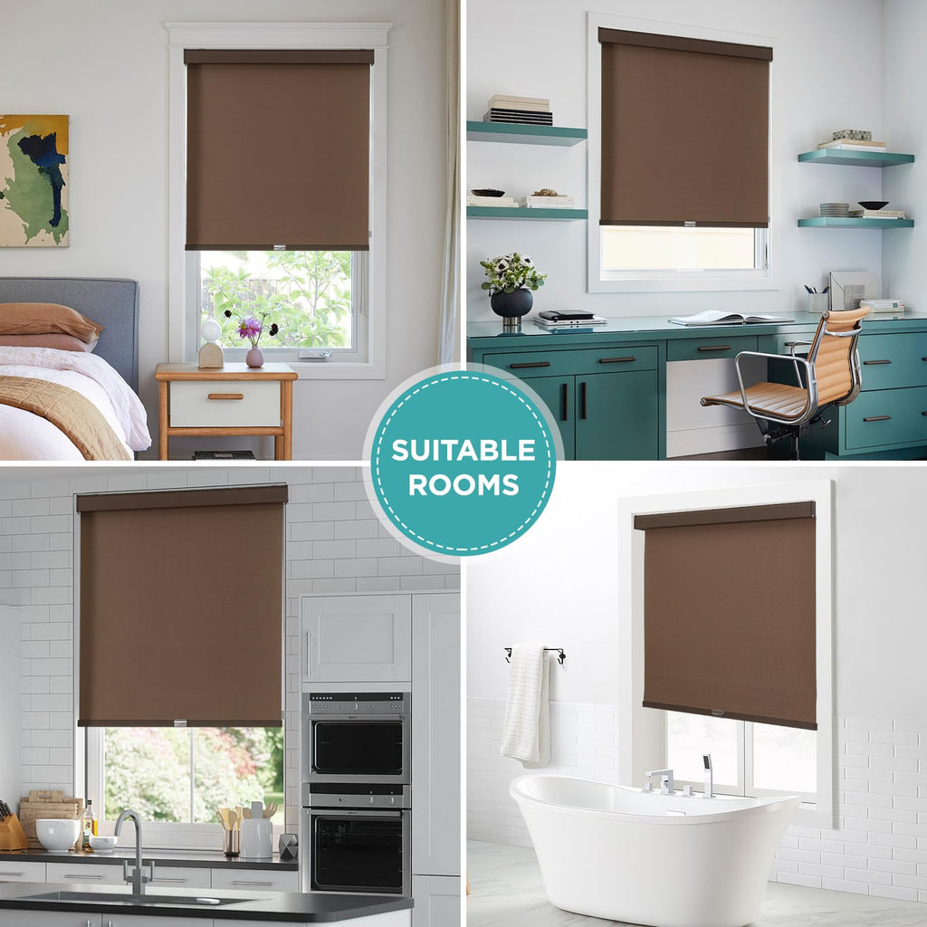 100% Blackout Roller Shades Cordless Blinds for Windows, Free-Stop Shades, UV Protection, Natural Woven Blinds