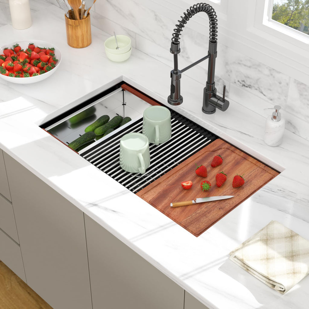 30 Gunmetal Black Undermount Kitchen Sink Double Bowl