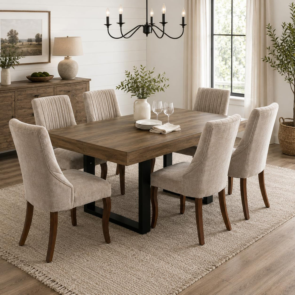 Extendable Dining Table Set for 6, 63"-79" Large Rustic Kitchen Table Set