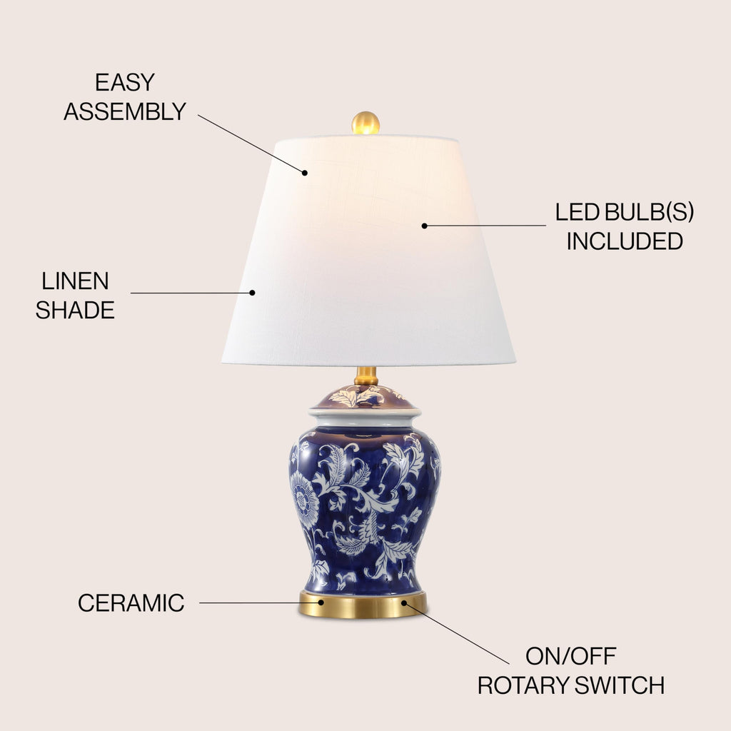 Penelope Ginger Jar 22" LED Table Lamp, Navy/White