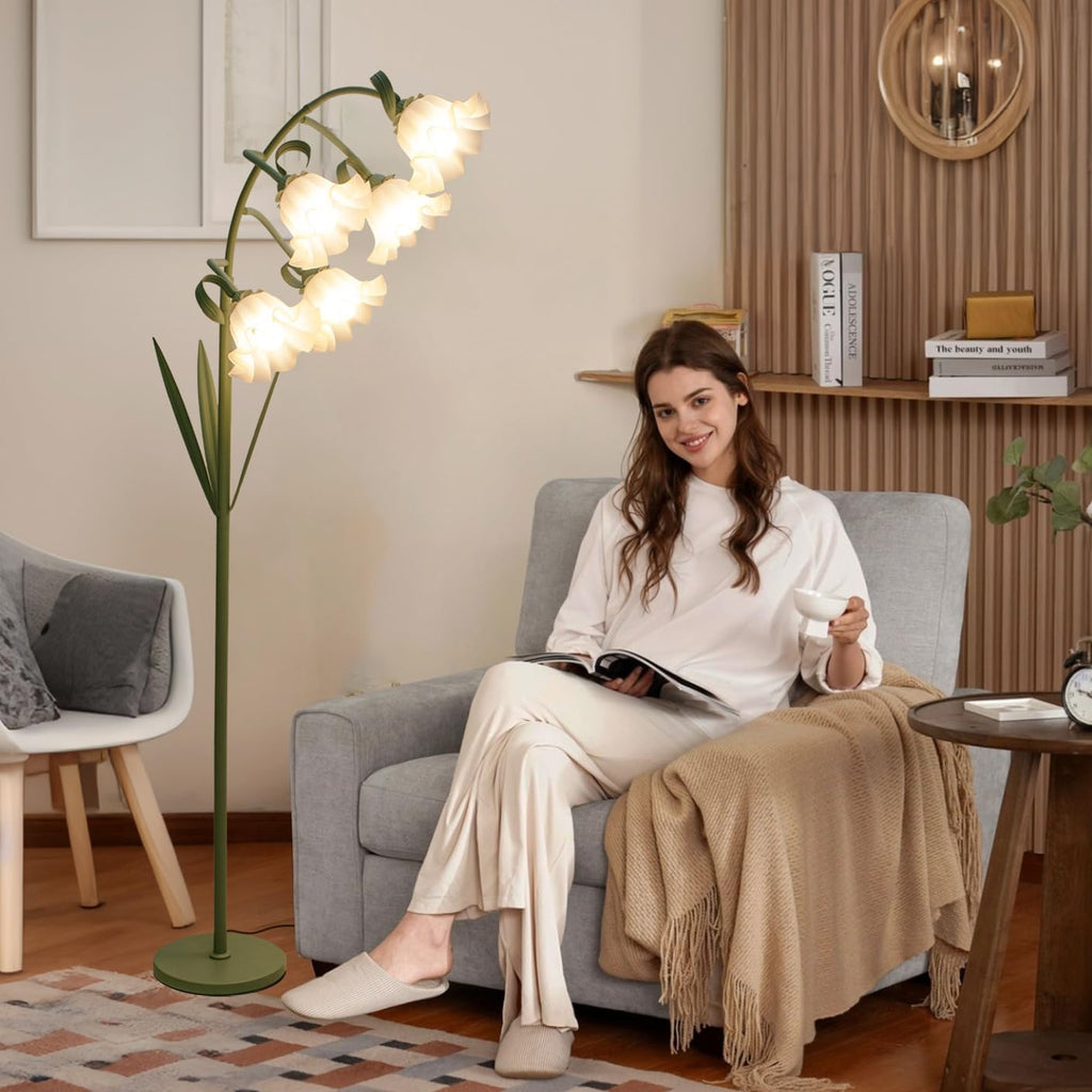 Flower Floor Lamp, Arc Floor Lamp with 5 E26 LED Bulbs, Cute Green Floral Standing Lamp with 3 Color Modes, Foot
