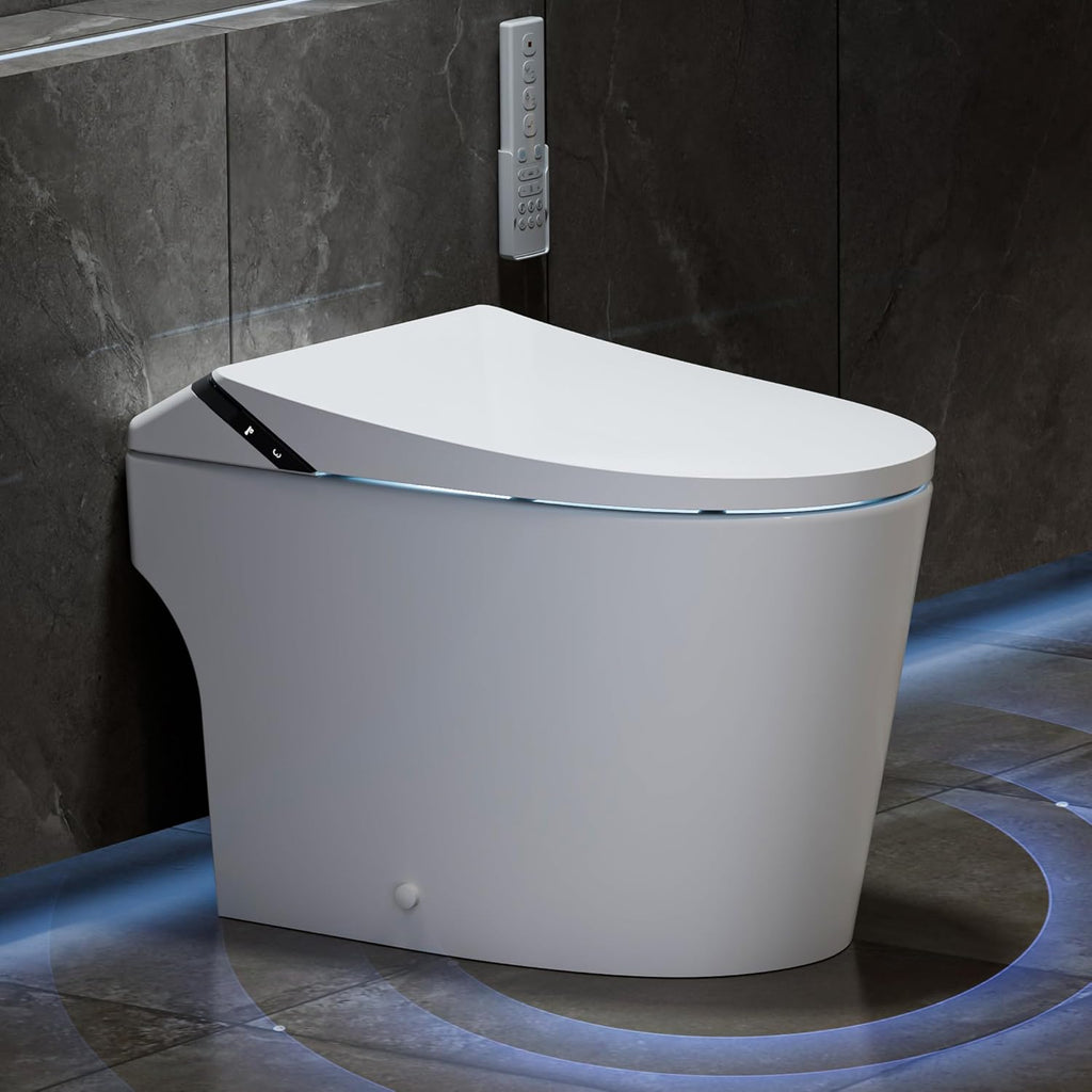 Smart One-Piece Toilet with Built-In Bidet, Dual Auto Flush, Heated Seat, Warm Water, Deodorizer, Foot Sensor, Foam System, Night Light