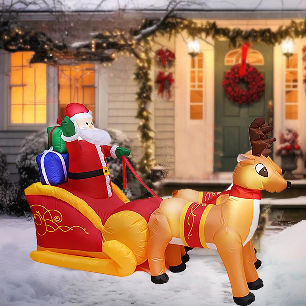 7.5 Ft Christmas Inflatables Santa Sleigh with Reindeer Outdoor Decoration Lighted Inflatable Santa Claus on Sleigh