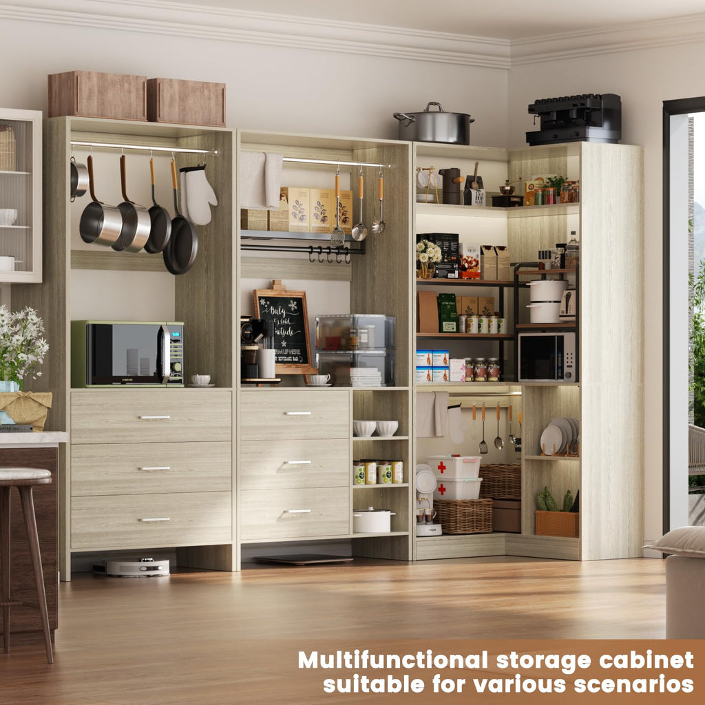 Closet System with 6 Drawers, 4 Hanging Rods & Corner Tower, Corner Closet System with Hanging, 84.6" L-Shaped