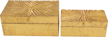 Wood Geometric Decorative Box Decorative Keepsake Boxes with Hinged Lid Storage Boxes 10", 8"W, Gold - Set of 2