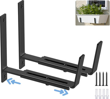 2 PCS Adjustable Planter Box Brackets (6 to 12.5 in), Universal Window Box Brackets, Heavy Duty Metal Flower Box Wall