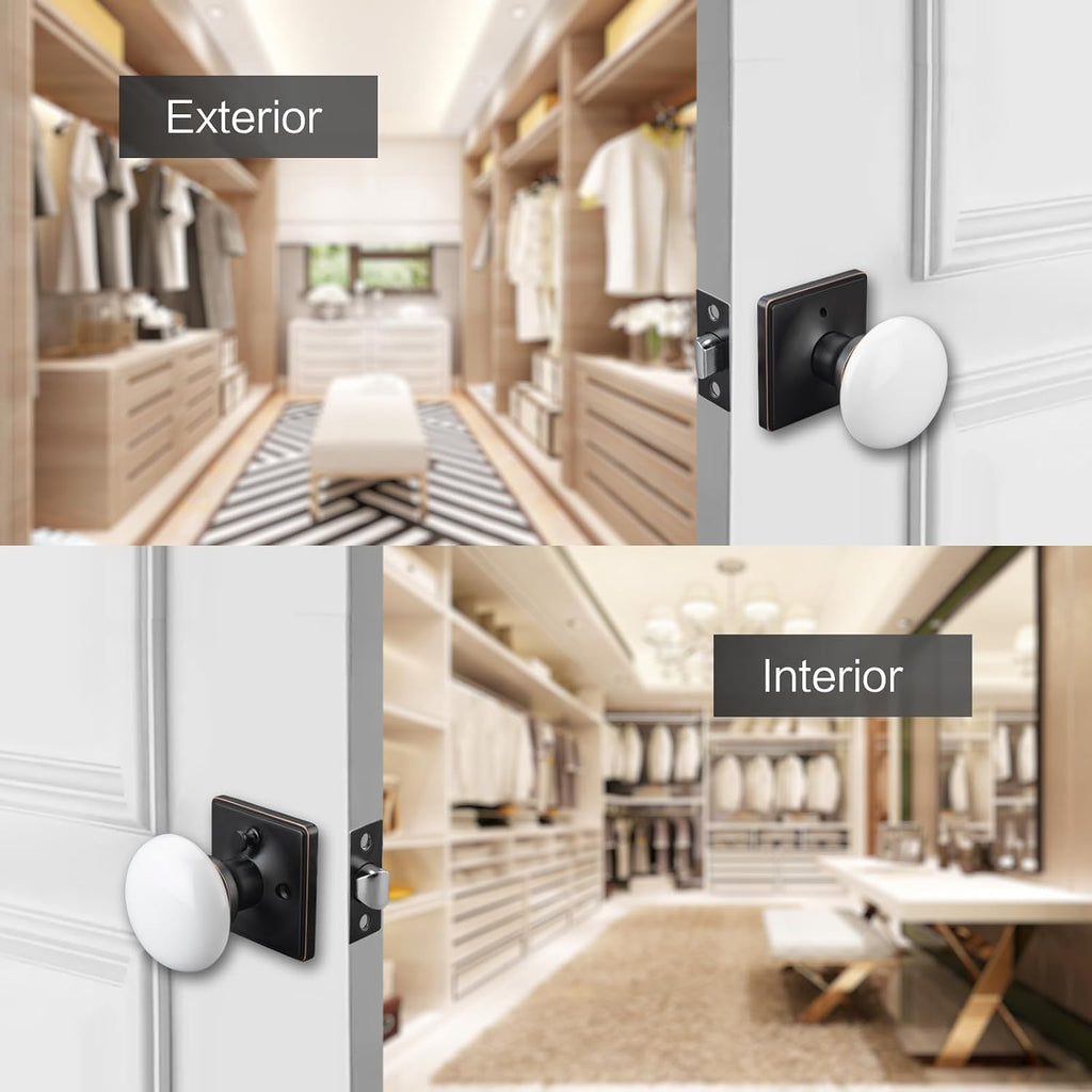 White Door Knobs, Door Knob Interior, Porcelain Square Door Levers, Oil Rub Bronze Privacy Door Handles, Door