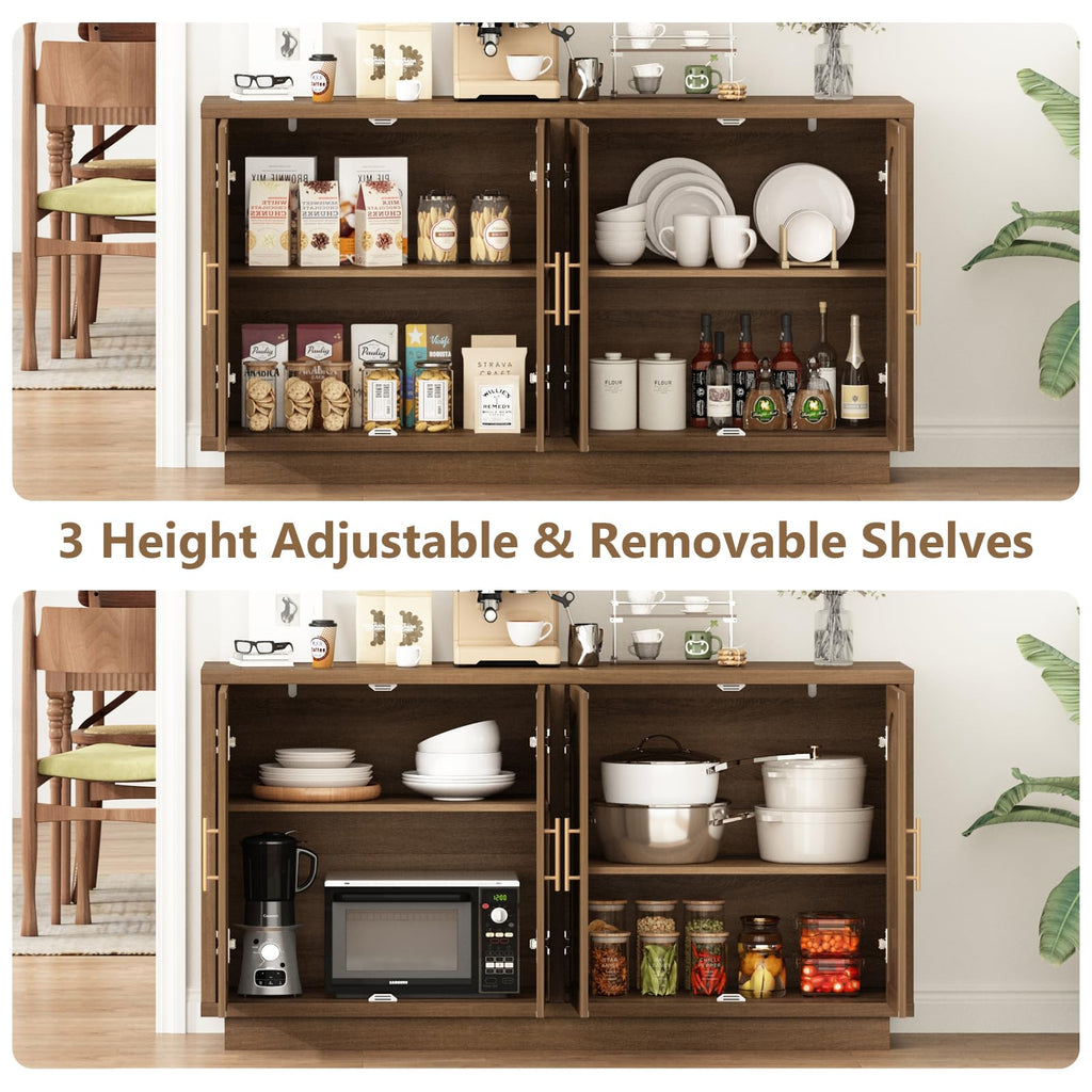 59" Rattan Sideboard Buffet Cabinet with Storage, 4 Arched Doors