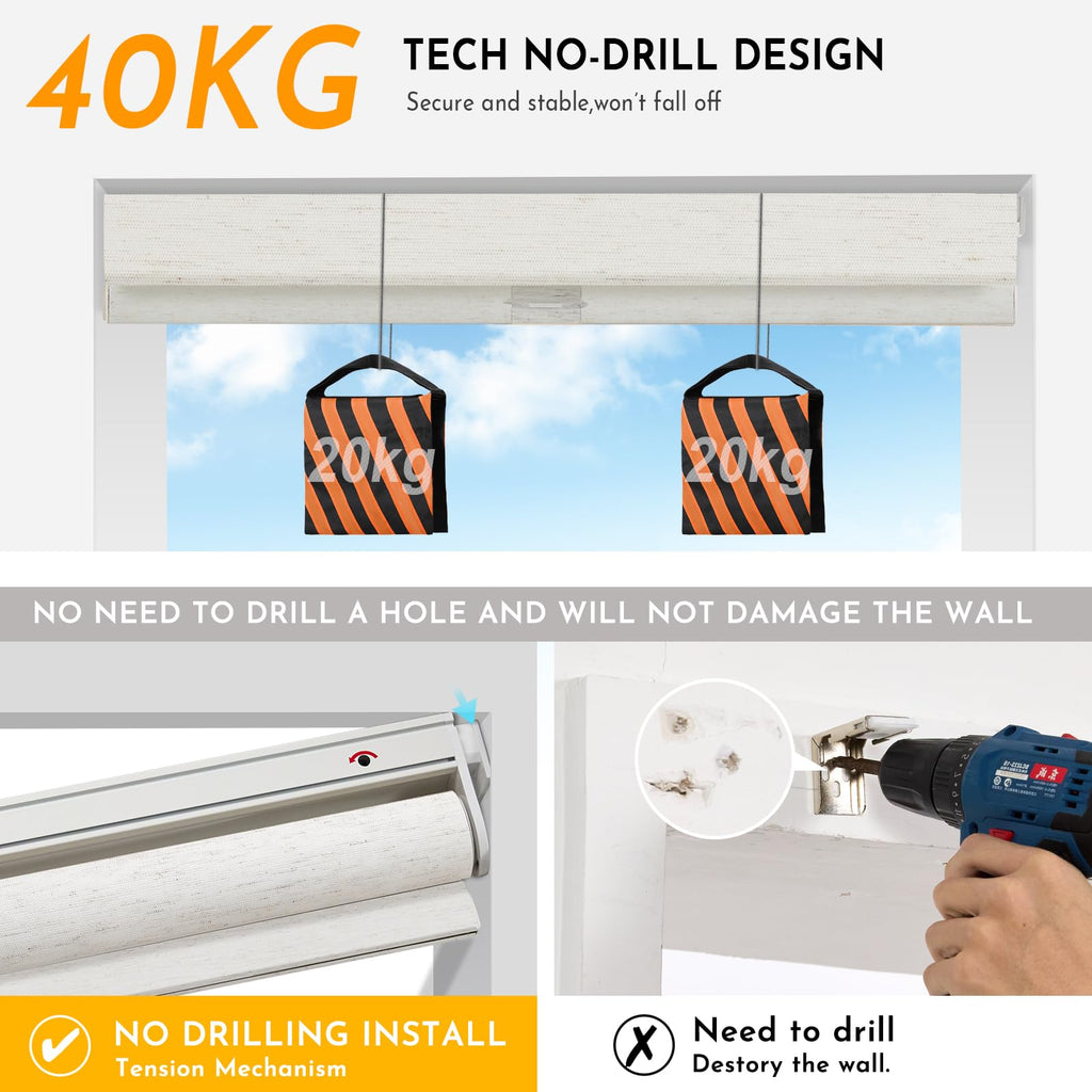Smart Motorized Blinds with Remote, No Drill Automatic Roller Shades for Indoor Windows, Light Filtering Linen
