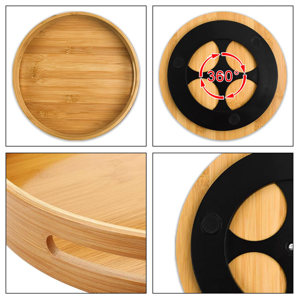 Wooden Lazy Susan Organizer for cabinet-12 Inch Bamboo Kitchen Turntable Organizer with Double Handles-Large Bamboo