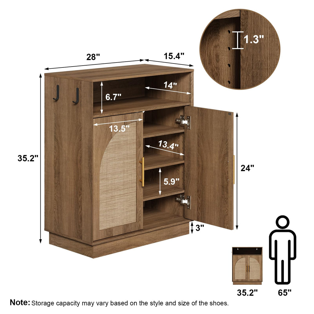 Set of 3 Rattan Shoe Storage Cabinet with Arched Doors