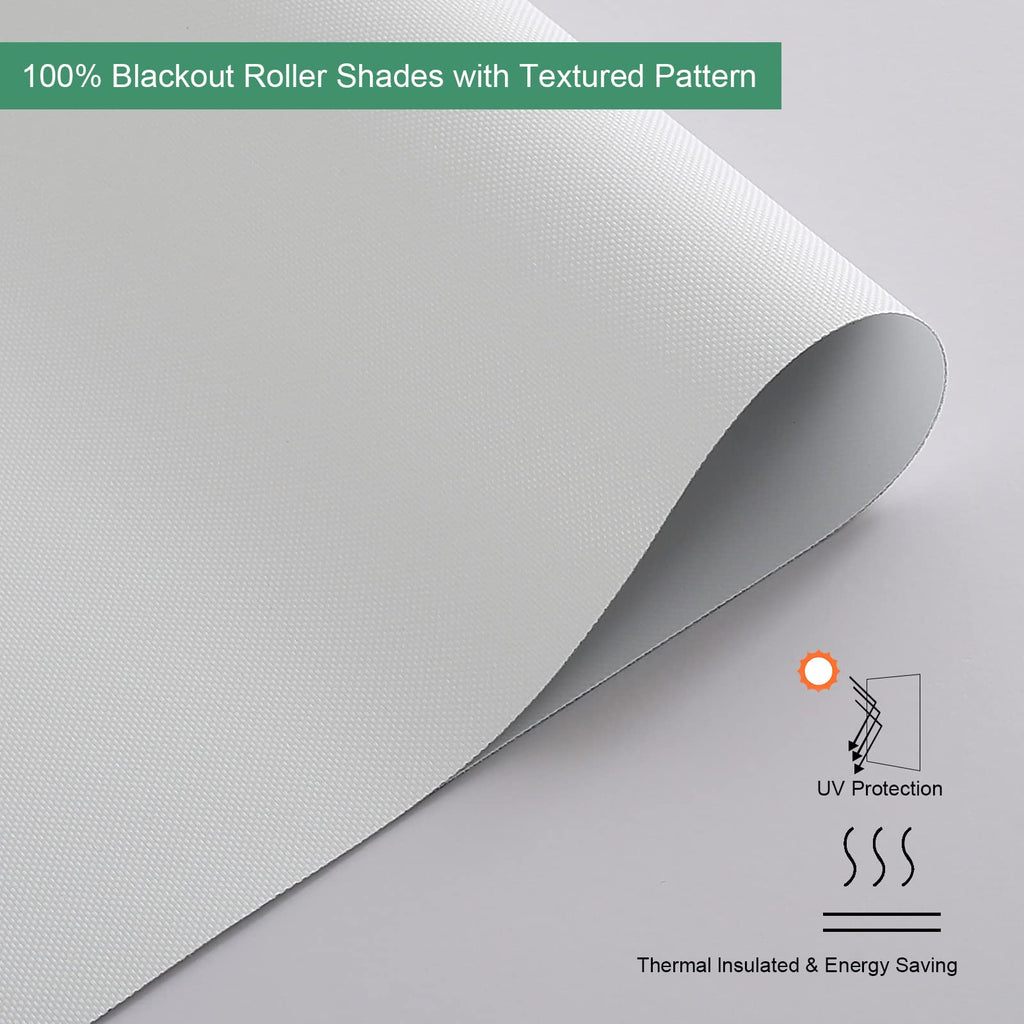 Custom Size Cordless 100% Blackout Roller Shades with Textured Pattern Roller Blinds for Windows UV Protection
