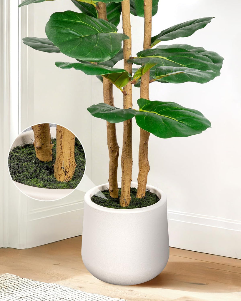 Artificial Fiddle Leaf Fig Tree in Modern White Planter, 5ft