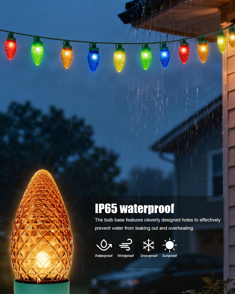C9 Christmas Lights Outdoor 114ft 150 LED Waterproof String Lights with Timer & 8 Modes, Connectable Commercial Grade