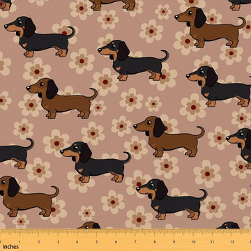 Dachshund Fabric by The Yard Boho Flower Puppy Soft Polyester Sewing Fabric Playful Animal Washable Material for