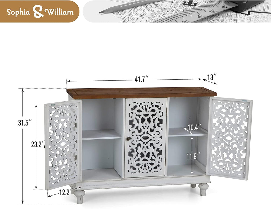 Entryway Buffet Cabinet with Storage, White Accent Cabinet | Accent Cabinet, 3 Doors, Buffet Cabinet with Storage