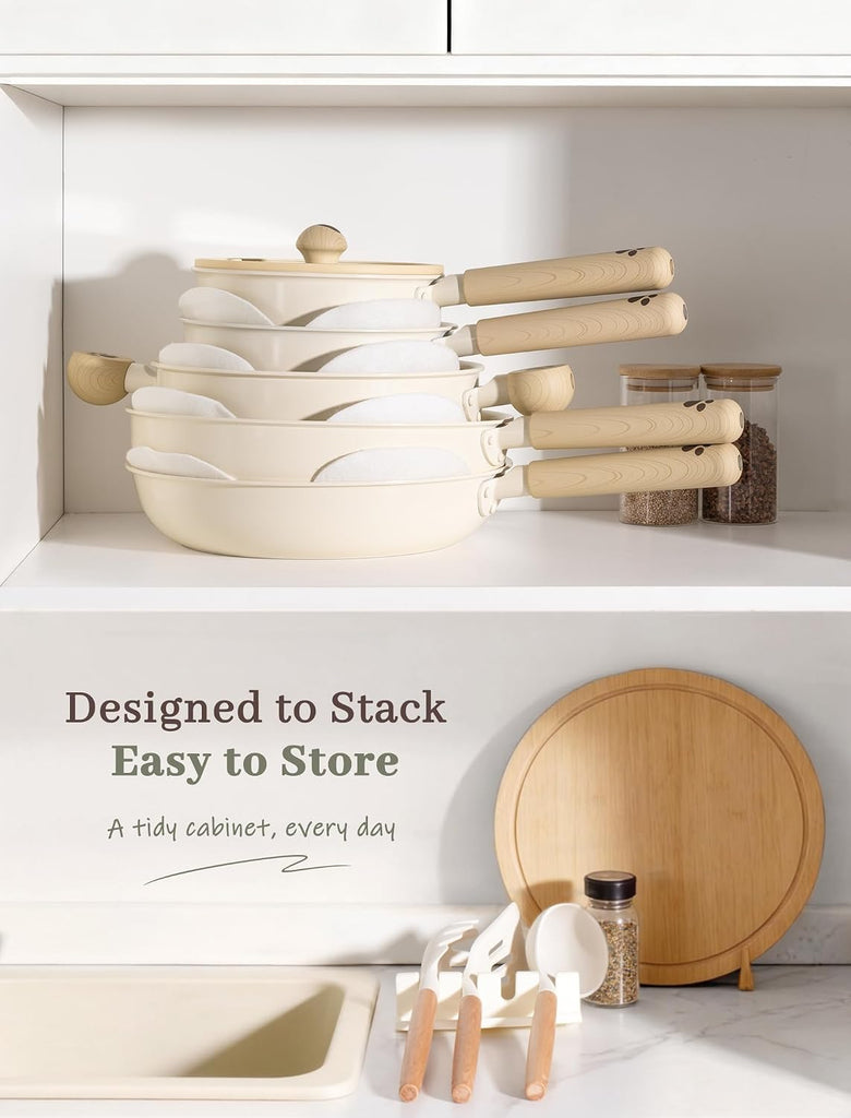 Pots and Pans Set Non Stick,Non Toxic 18 Pcs Ceramic Cookware | Dishwasher Safe Induction Cookware for Everyday