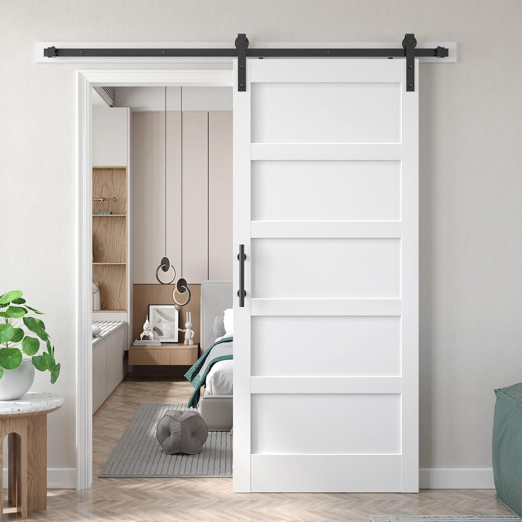 36x84 inch White Barn Door with 6.6FT Sliding Door Hardware Kit Included & Handle,Solid,MDF,PVC Surf