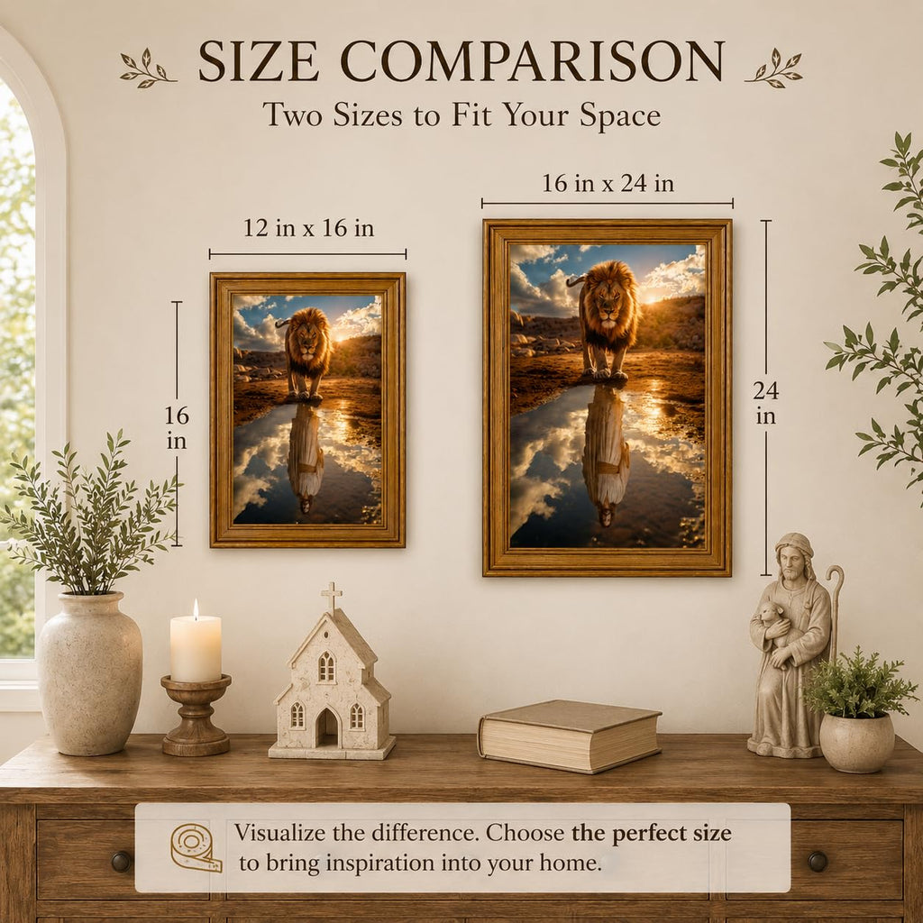Lion of Judah Jesus Wall Art, Gold Framed Christian Decor, 12x16 inch