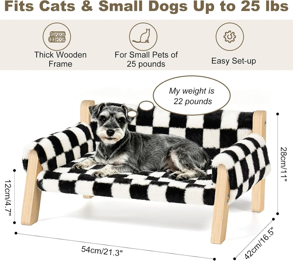 Elevated Cat Couch Bed for Indoor Cats - Wooden Pet Sofa with Removable Washable Thick Cover Raised Kitty Lounge