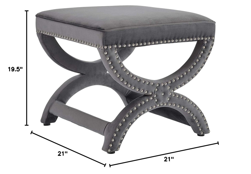 Expound Performance Velvet Upholstered Nailhead Trim Accent Ottoman in Gray
