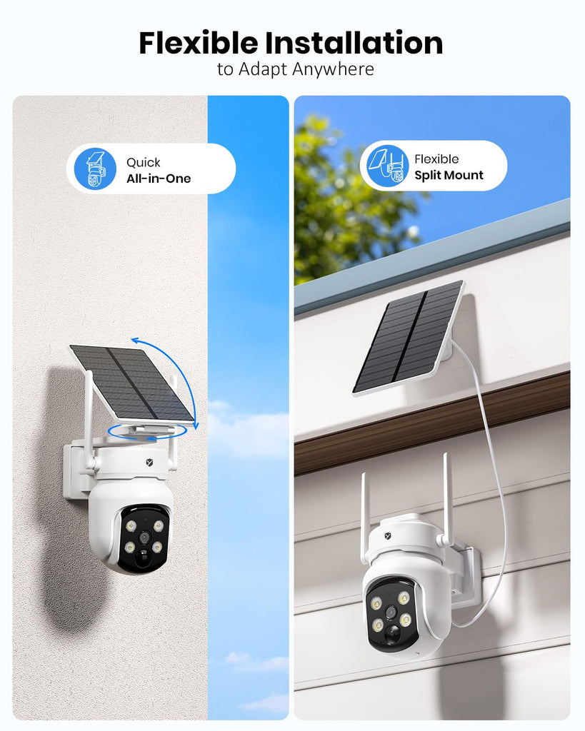Solar Camera Wireless Outdoor, Security Camera with 2-in-1 Solar Panel, 4MP PTZ WiFi Camera, 360° Coverage, Dual-Band