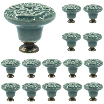 Green Ceramic Cabinet Knobs, 34mm / 1.3 Inch, 15Pcs