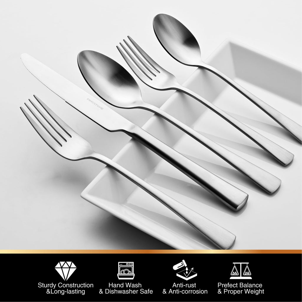 18/10 Flatware set for 4, 20 Piece Matte Stainless Steel Silverware Set
