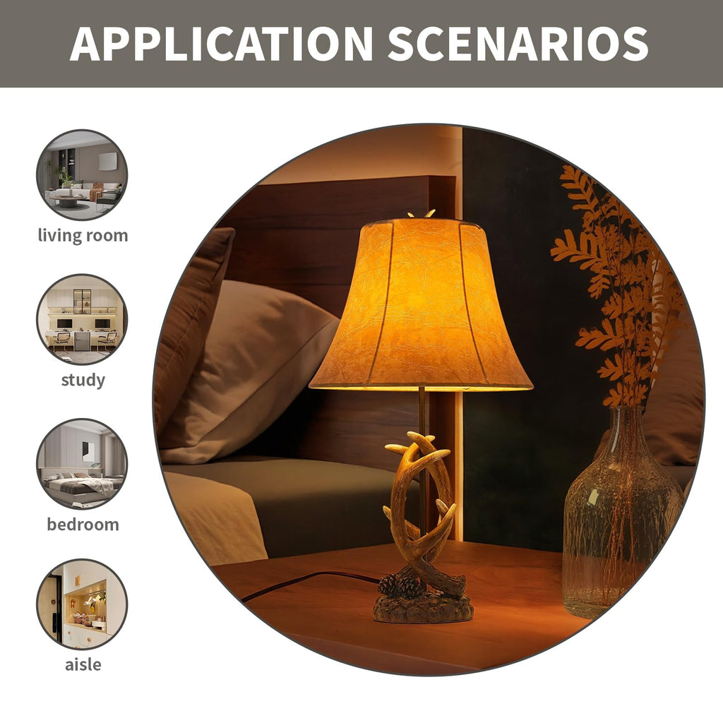 Farmhouse Rustic Western Antler Table Lamps, Set of 2 with USB