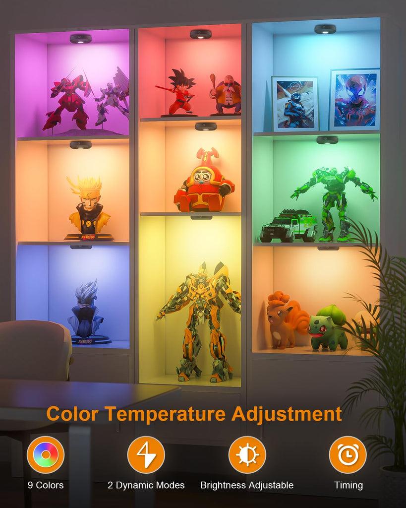 RGB Under Cabinet Lights,Rechargeable Puck Lights with Remote Control, Wireless Push Light with Timer