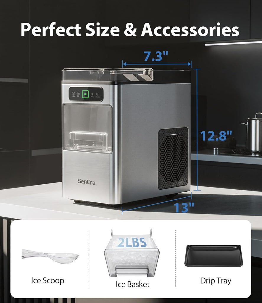 Nugget Ice Maker 40lbs/Day, Countertop Ice Maker Soft Chewable Ice, Ice Makers One-Click & Self-Cleaning, Crushed