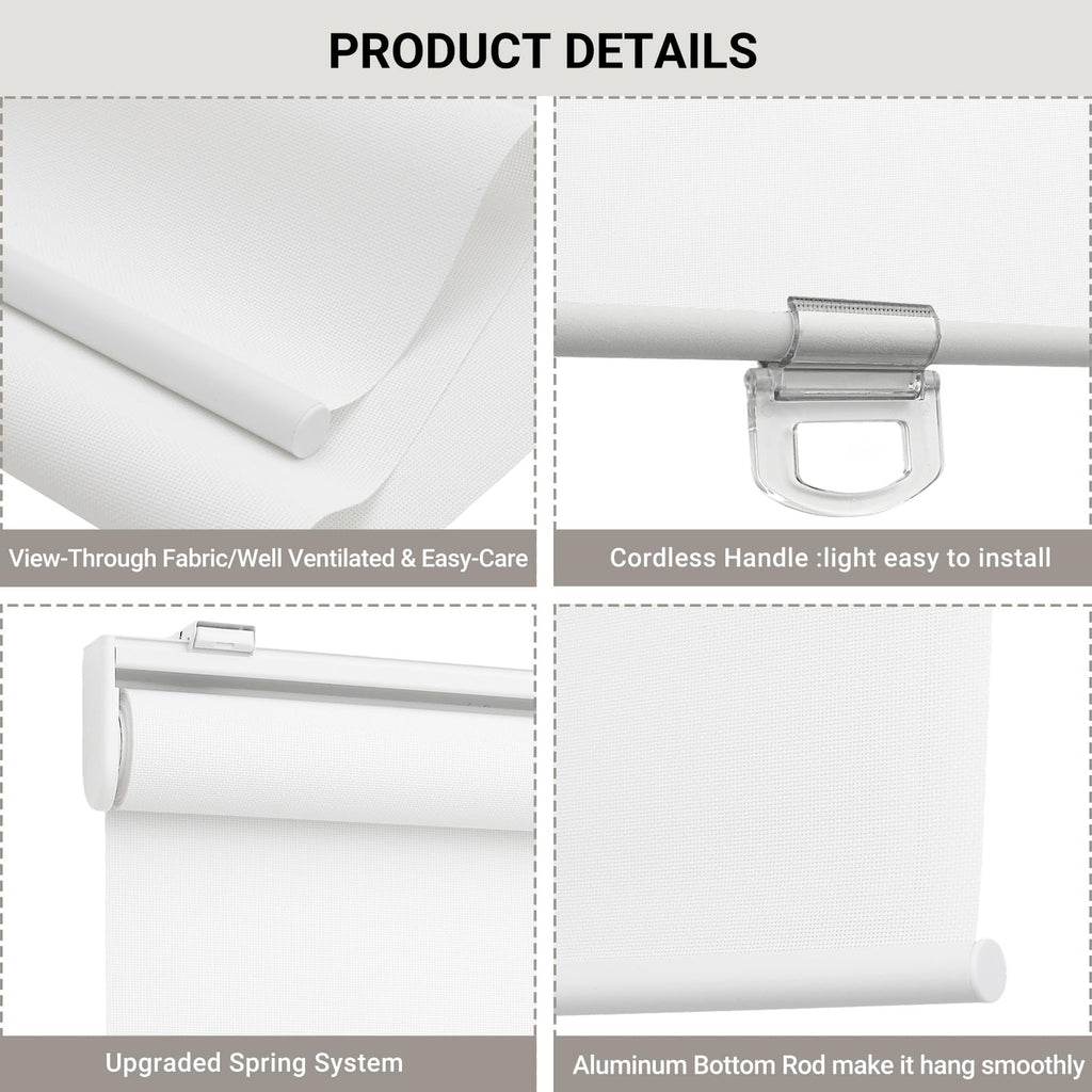 Light Filtering Solar Shades for Indoor Windows, White
