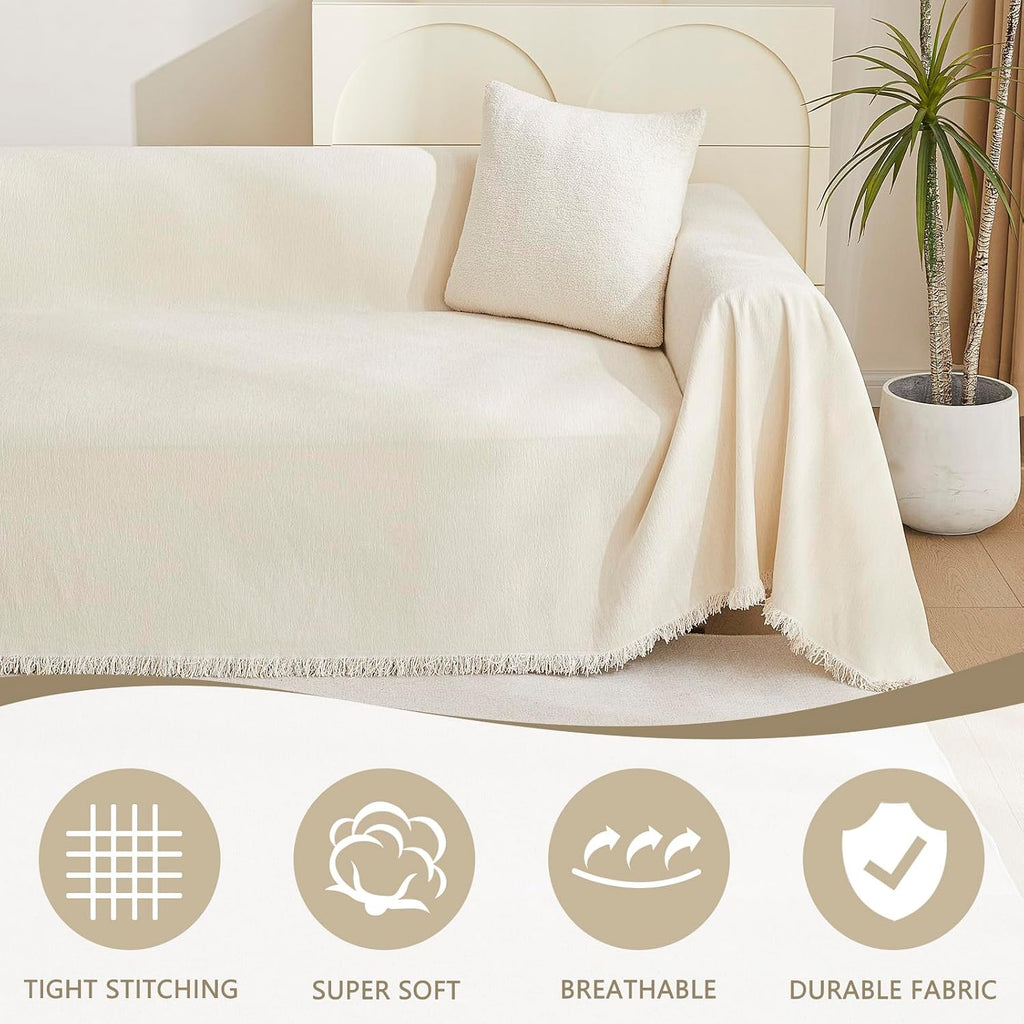 Couch Cover for Pets, Beige Couch Covers for 2 Cushion Couch Sofa, Sofa Slipcover Sectional L Shape Chenille Covers