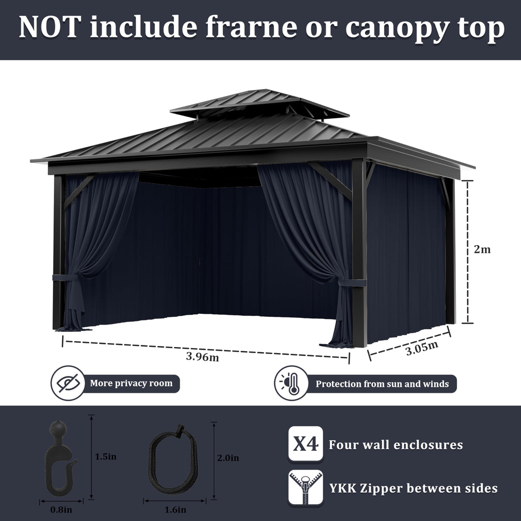 Outdoor Gazebo Curtain Replacement Universal 4-Panel Sidewalls 10' X 13', Outdoor Patio Waterproof Privacy Curtain