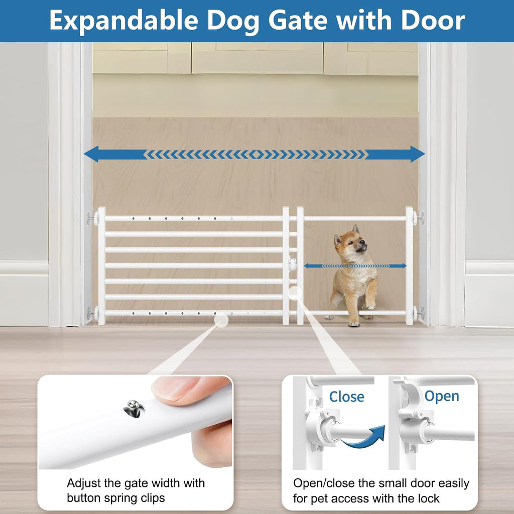 Indoor Dog Gate with Door, 26-41" Extra Wide Full Metal Pet Gate Short Dog Gate for Stairs, Pressure Mount 14'' Tall