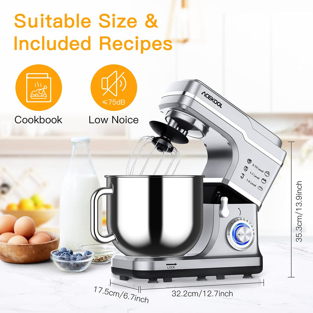 Stand Mixer 7.5QT 10-Speed 660W Tilt-Head Kitchen Electric Food Cake Mixer with Stainless Steel Bowl, Whisk, Dough