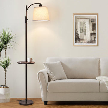 Black Floor Lamp with Table, Dimmable Standing Lamp, Living Room