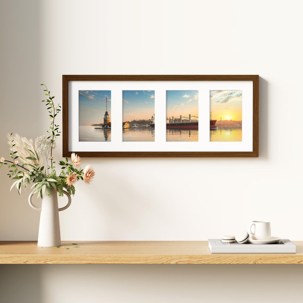 4 4x6 Picture frames Collage Wall Decor with Mat, Brown