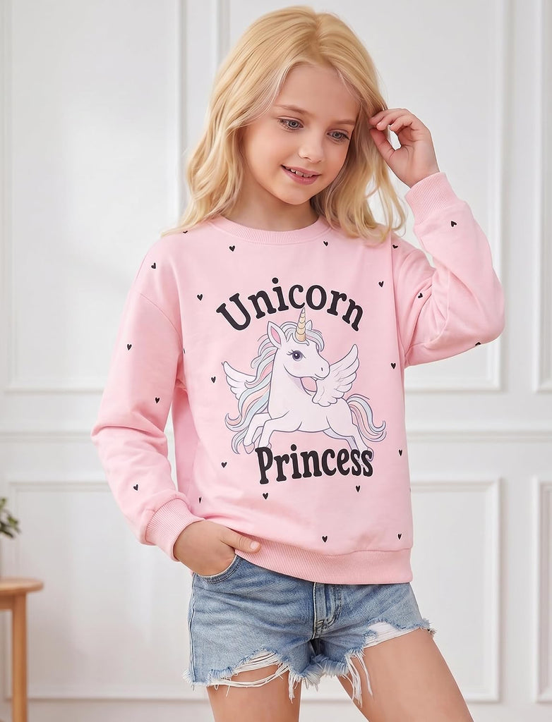 Girls Sweatshirt Lightweight Pullover Cute Pattern Tops
