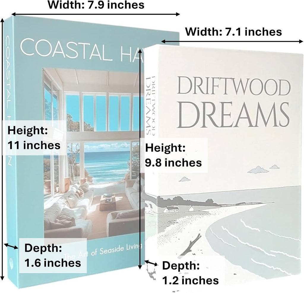 Decorative Faux Book Storage Box 2-Pack with Magnetic Close Decor, Room Decor Aesthetic, Shelf Decor - Coastal Style - Set of 2