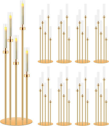 8 Set 5 Arm Gold Candle Holder, Mjkeomo 41.3'' Tall Candelabra Centerpieces for Tables Gold Candlesticks Holder for