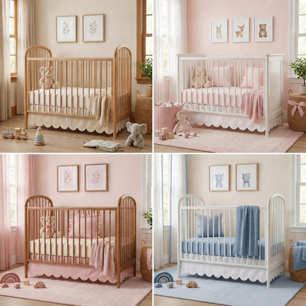 28 x 52 Oatmeal Beige Crib Skirt 14 Inch Drop, Scalloped Crib Bed Skirt