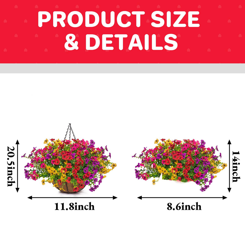 Artificial Mums for Outdoors Planters Fake Mum Realistic Flowers with Basket Faux Plants for Decoration Hanging