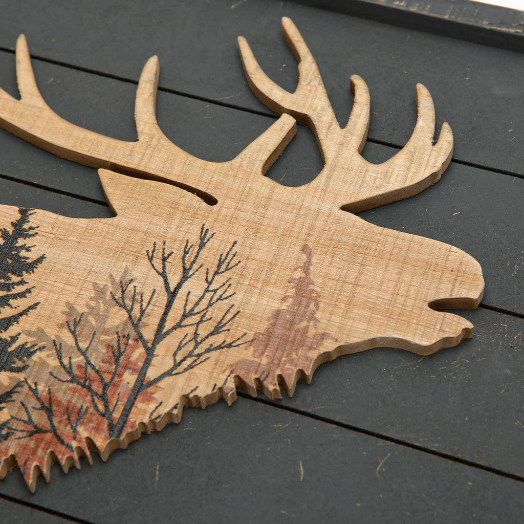 Cabin Wall Decor, Decorative Moose Wood Framed Forest Mountain Woodland Wildlife Lodge Deer Animal Picture Art Print