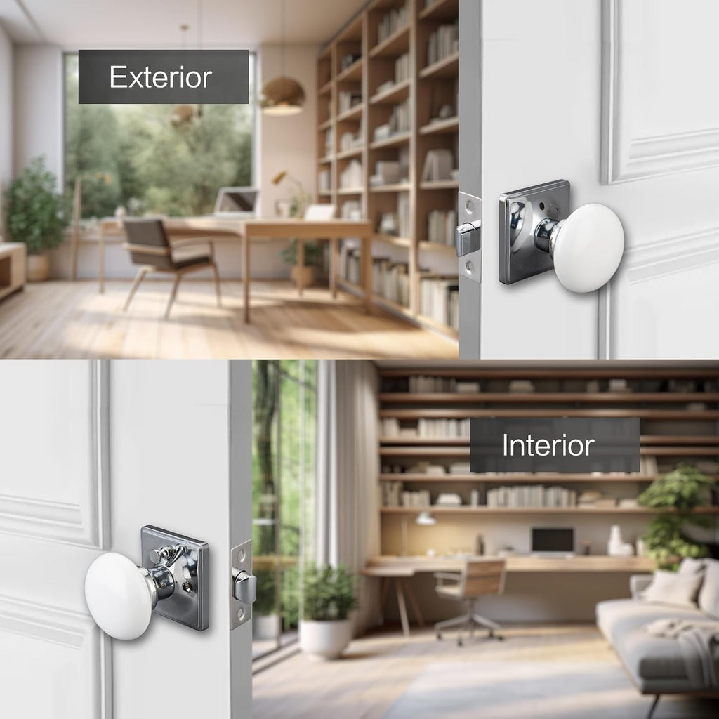 White Door Knobs, Door Knob Interior, Porcelain Square Door Levers, Bright Chrome Privacy Door Handles, Door Locks