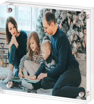 8x8 Acrylic Picture Frames, 20mm Thicker Square Frameless Clear Frame Double Sided Magnetic Frame, Free Standing